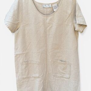 PRIVATE PARTY Natural Beige Linen Blend Scoop Dress Frock with pockets, L